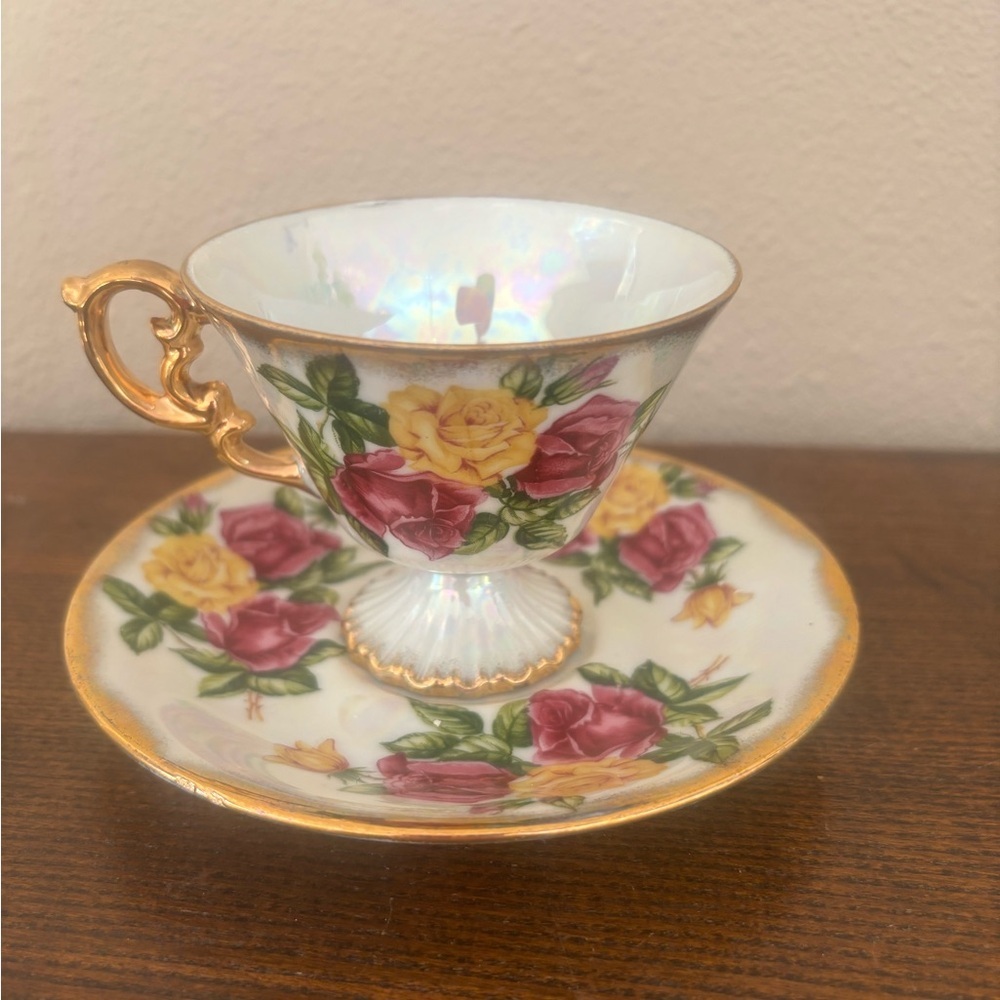 vintage Ucagco Ceramics Japan "June Rose" iridescent lusterware tea cup
